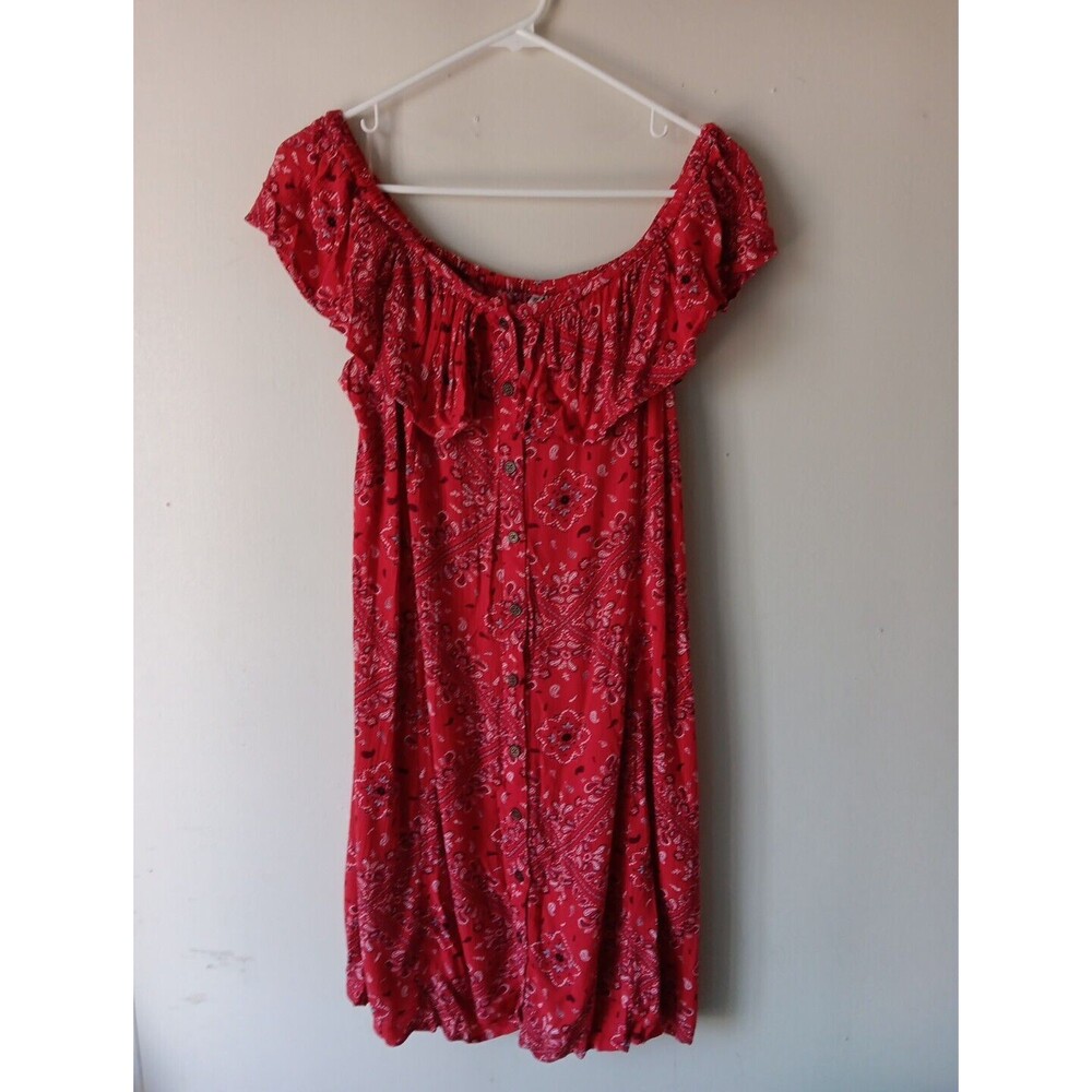 Mudd Dress Girls Size M Red Boho Paisley Print  Button Down dress